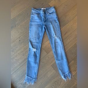 We the Free denim.   Very gently worn ankle length fringe skinny jeans.